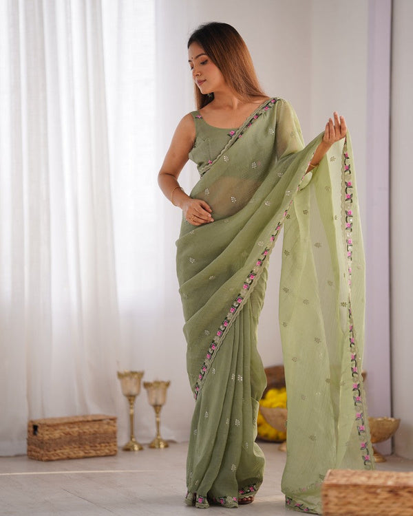 Grand Green Color Silk Fabric Designer Saree