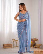 Grand Aqua Color Silk Fabric Designer Saree