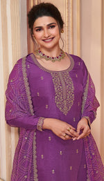 Tasteful Purple Color Georgette Fabric Partywear Suit