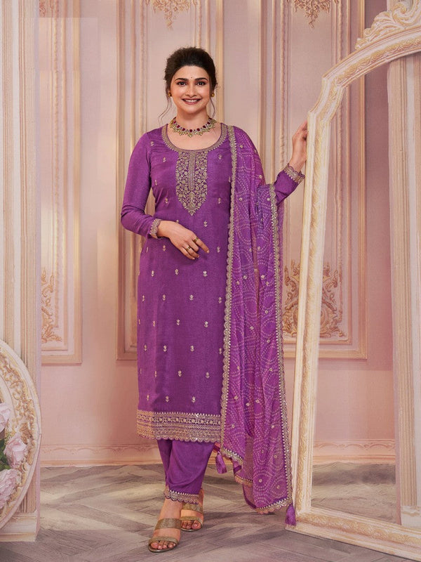 Tasteful Purple Color Georgette Fabric Partywear Suit