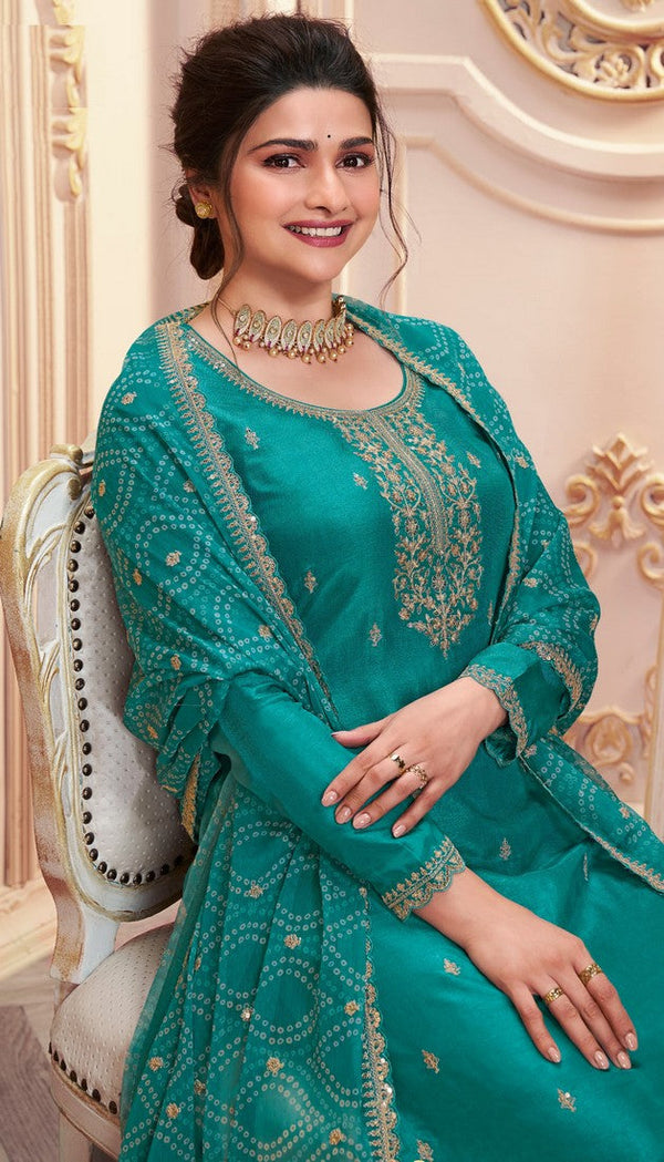 Tasteful Green Color Georgette Fabric Partywear Suit