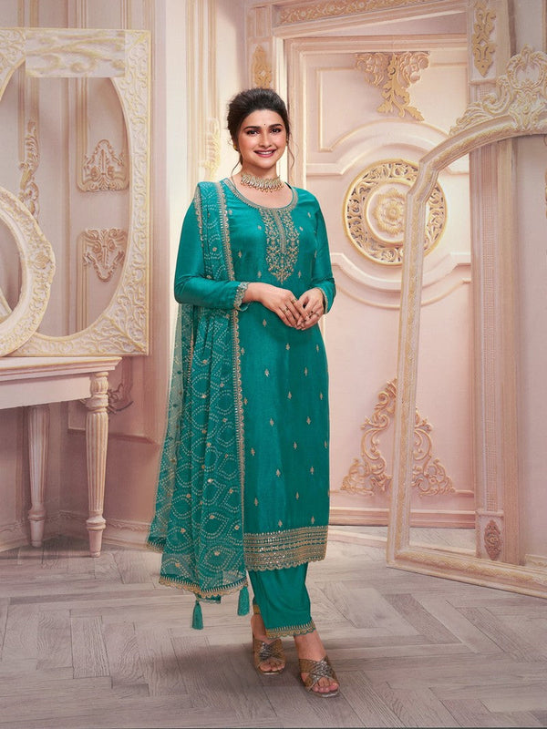 Tasteful Green Color Georgette Fabric Partywear Suit