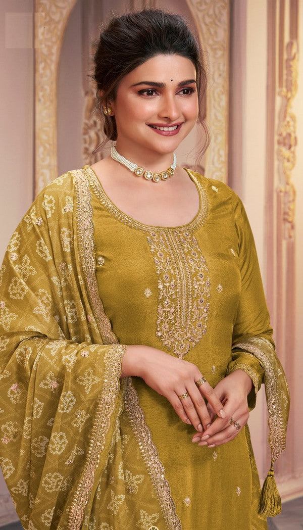 Tasteful Mustard Color Georgette Fabric Partywear Suit