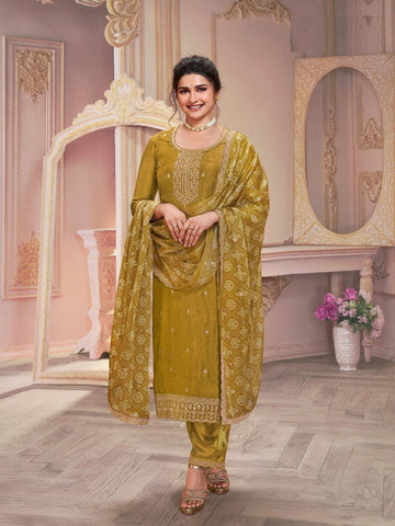 Tasteful Mustard Color Georgette Fabric Partywear Suit