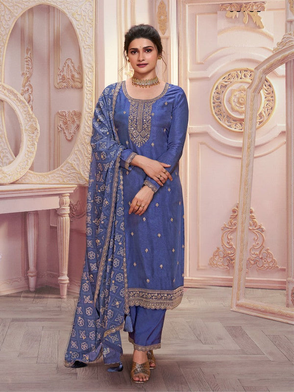 Tasteful Blue Color Georgette Fabric Partywear Suit