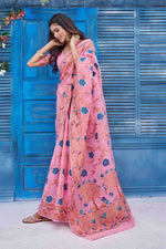 Grand Pink Color Linen Fabric Casual Saree