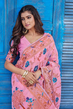 Grand Pink Color Linen Fabric Casual Saree