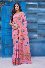 Grand Pink Color Linen Fabric Casual Saree