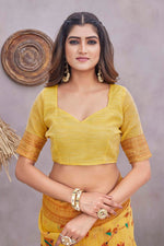 Grand Yellow Color Linen Fabric Casual Saree