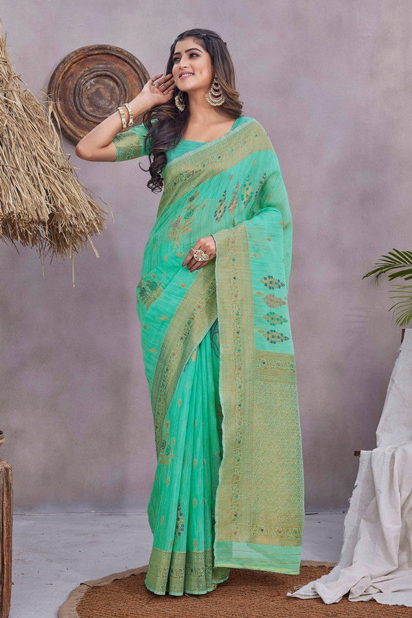 Grand Green Color Linen Fabric Casual Saree