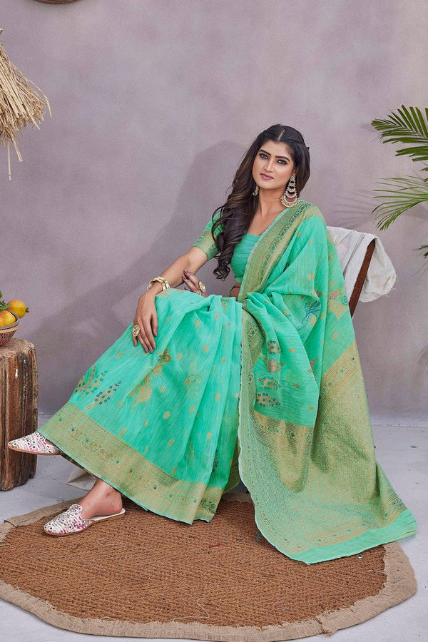 Grand Green Color Linen Fabric Casual Saree