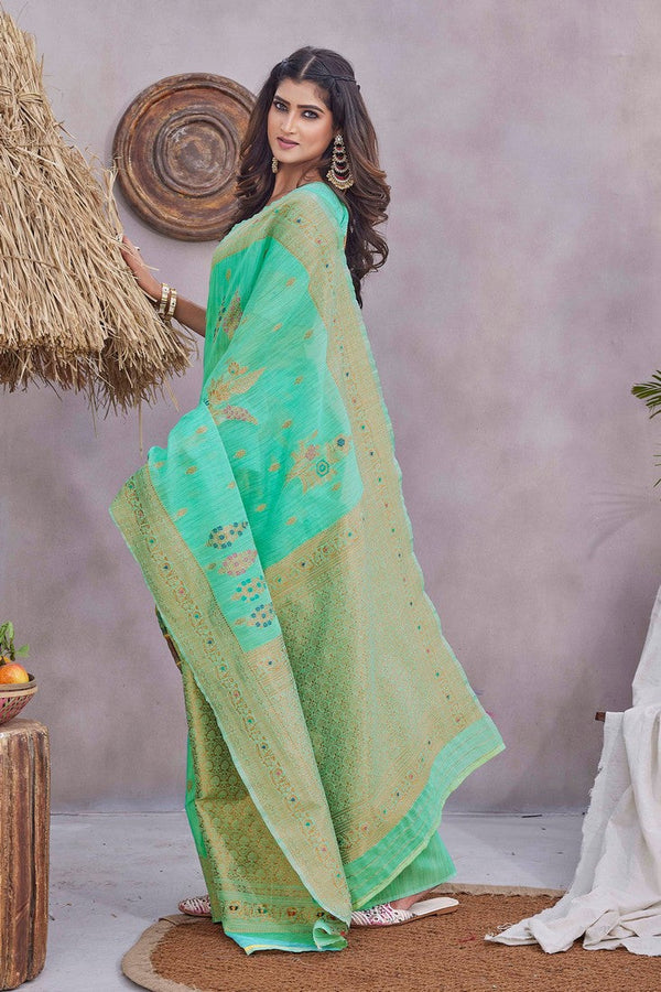 Grand Green Color Linen Fabric Casual Saree