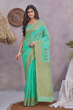 Grand Green Color Linen Fabric Casual Saree