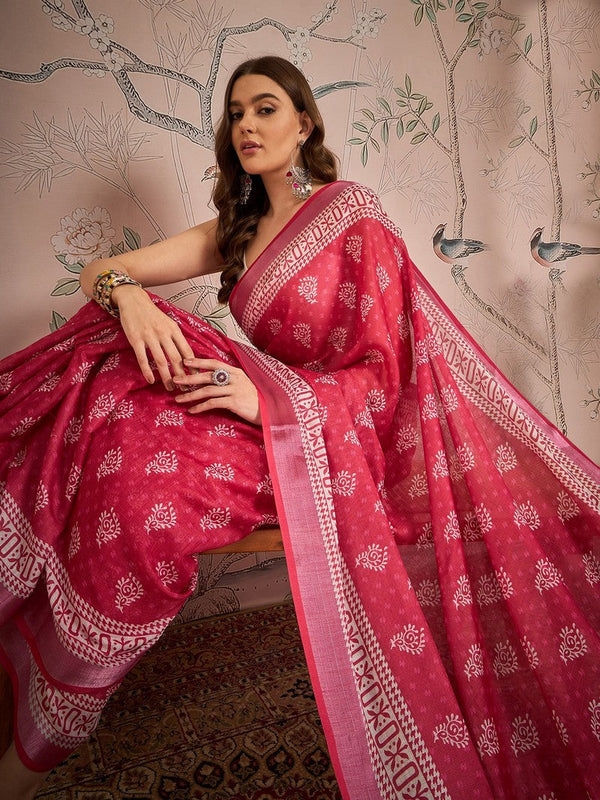 Grand Maroon Color Linen Fabric Casual Saree