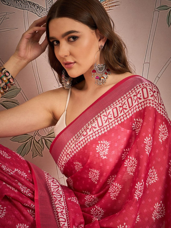 Grand Maroon Color Linen Fabric Casual Saree