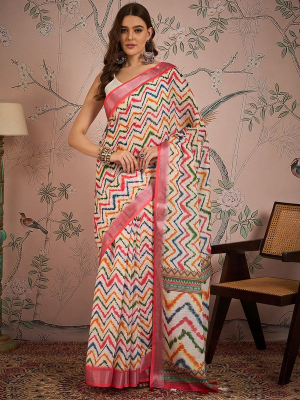 Grand Cream Color Linen Fabric Casual Saree