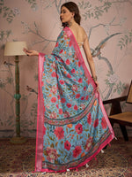 Grand Aqua Color Linen Fabric Casual Saree