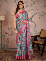 Grand Aqua Color Linen Fabric Casual Saree