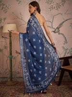 Grand Navy Blue Color Linen Fabric Casual Saree