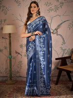 Grand Navy Blue Color Linen Fabric Casual Saree