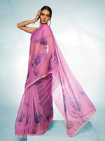 Amazing Purple Color Organza Fabric Casual Saree