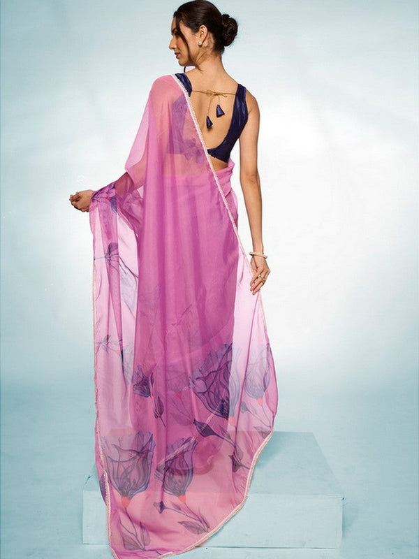 Amazing Purple Color Organza Fabric Casual Saree