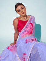 Amazing Aqua Color Organza Fabric Casual Saree