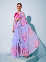 Amazing Aqua Color Organza Fabric Casual Saree