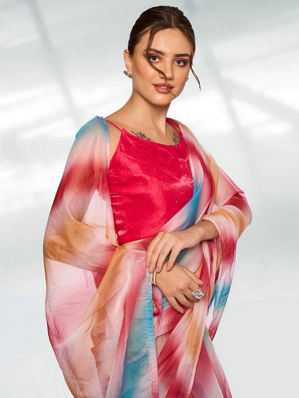 Amazing Multi Color Organza Fabric Casual Saree