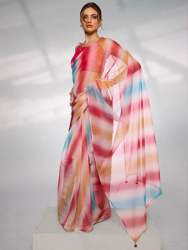 Amazing Multi Color Organza Fabric Casual Saree