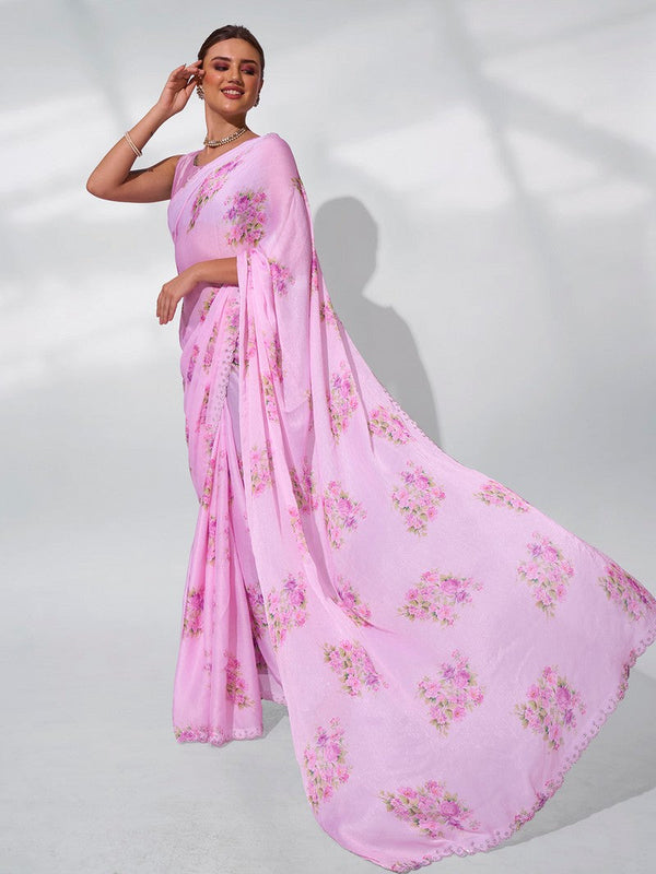 Amazing Pink Color Satin Fabric Casual Saree