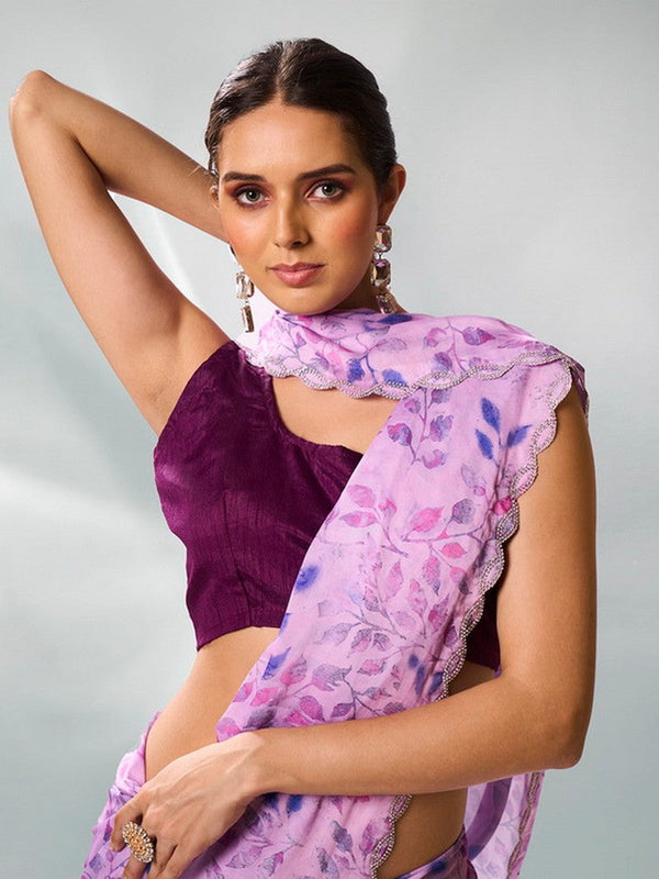 Amazing Purple Color Satin Fabric Casual Saree