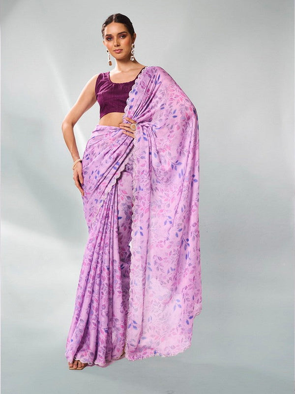 Amazing Purple Color Satin Fabric Casual Saree