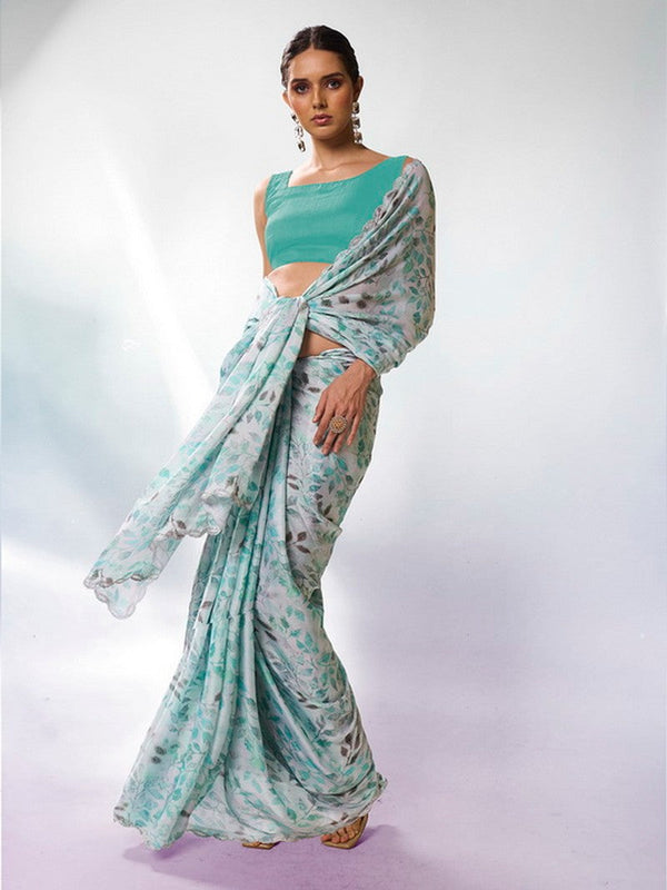 Amazing Green Color Satin Fabric Casual Saree