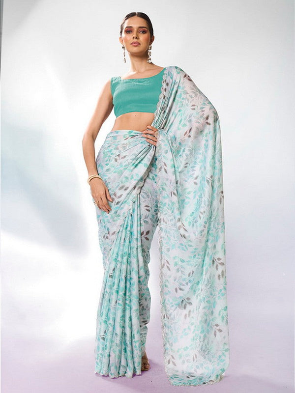 Amazing Green Color Satin Fabric Casual Saree