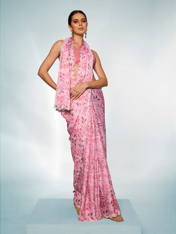 Amazing Pink Color Satin Fabric Casual Saree