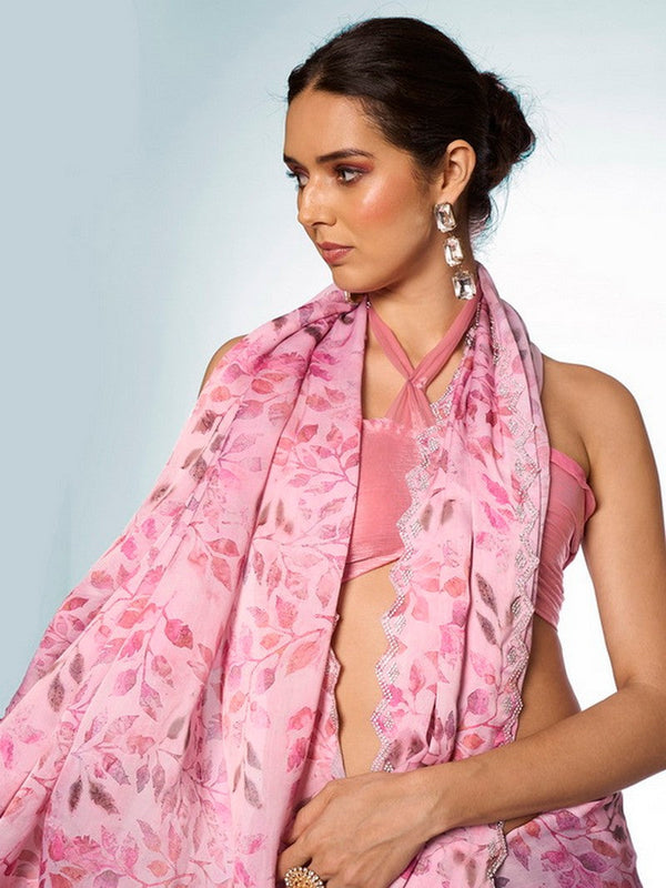 Amazing Pink Color Satin Fabric Casual Saree