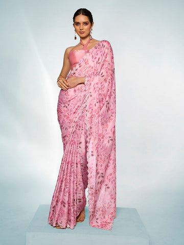 Amazing Pink Color Satin Fabric Casual Saree