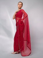 Amazing Red Color Moss Fabric Casual Saree