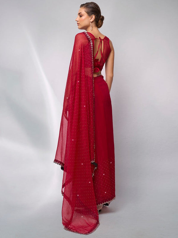 Amazing Red Color Moss Fabric Casual Saree