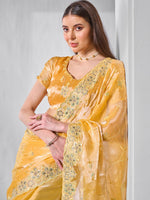 Striking Yellow Color Burberry Fabric Designer Saree