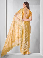 Striking Yellow Color Burberry Fabric Designer Saree