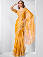 Striking Yellow Color Burberry Fabric Designer Saree