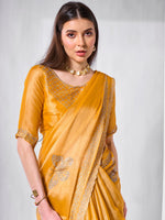 Striking Yellow Color Burberry Fabric Designer Saree