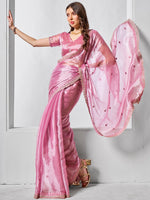 Striking Pink Color Burberry Fabric Designer Saree