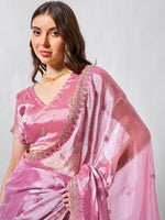 Striking Pink Color Burberry Fabric Designer Saree