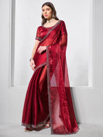 Striking Maroon Color Burberry Fabric Designer Saree