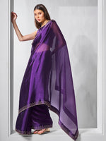 Striking Purple Color Burberry Fabric Designer Saree