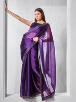 Striking Purple Color Burberry Fabric Designer Saree