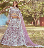 Desirable Purple Color Satin Fabric Party Wear Lehenga